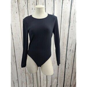 Wolford Black Crewneck Cotton Velvet Light LS‎ T-Shirt Bodysuit Women's L EUC